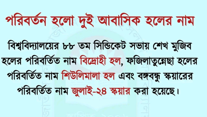 নজরুল বিশ্ববিদ্যালয়ের আবাসিক হল ও বঙ্গবন্ধু স্কোয়ারের নাম পরিবর্তন!