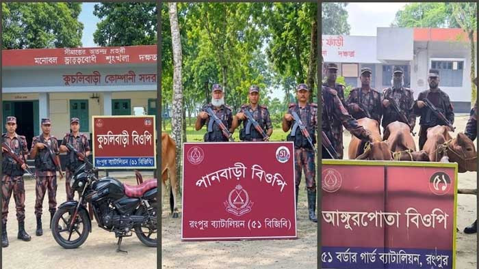 সীমান্তে বিজিবির অভিযানে মোটরসাইকেল ও ভারতীয় গরু জব্দ