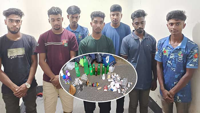 নাটোরে ডিজে পার্টি করতে গিয়ে মাদকসহ কিশোর গ্যাং এর ৭ সদস্য আটক